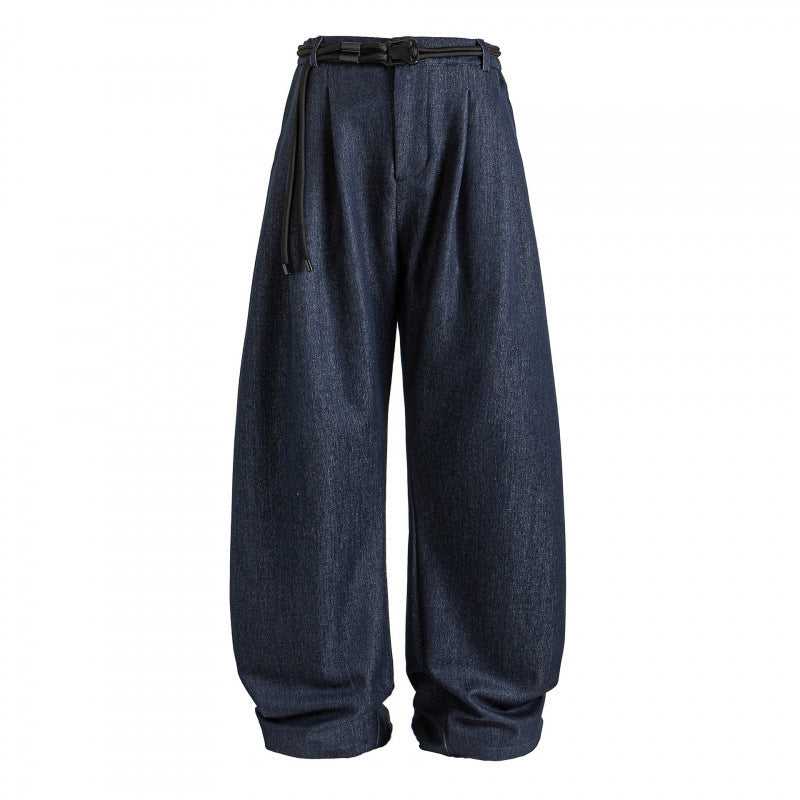 Damen Hochtalierte weite Marlene-Hose mit Faltenbund und Tunnelzuggürtel Shop Nory