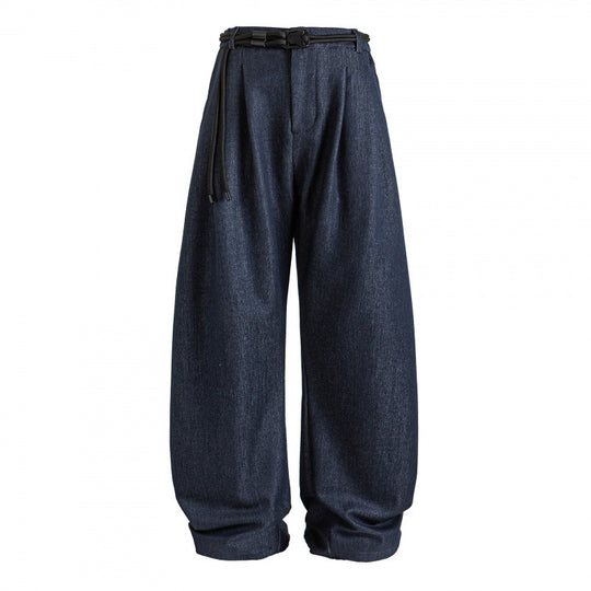 Damen Hochtalierte weite Marlene-Hose mit Faltenbund und Tunnelzuggürtel Shop Nory