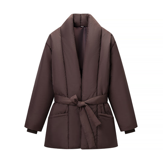 Damen gesteppte Taillengürtel-Steppjacke mit Schalkragen Shop Nory