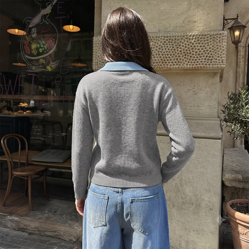 Damen Eleganter V-Ausschnitt Pullover mit Hemdkragen Shop Nory