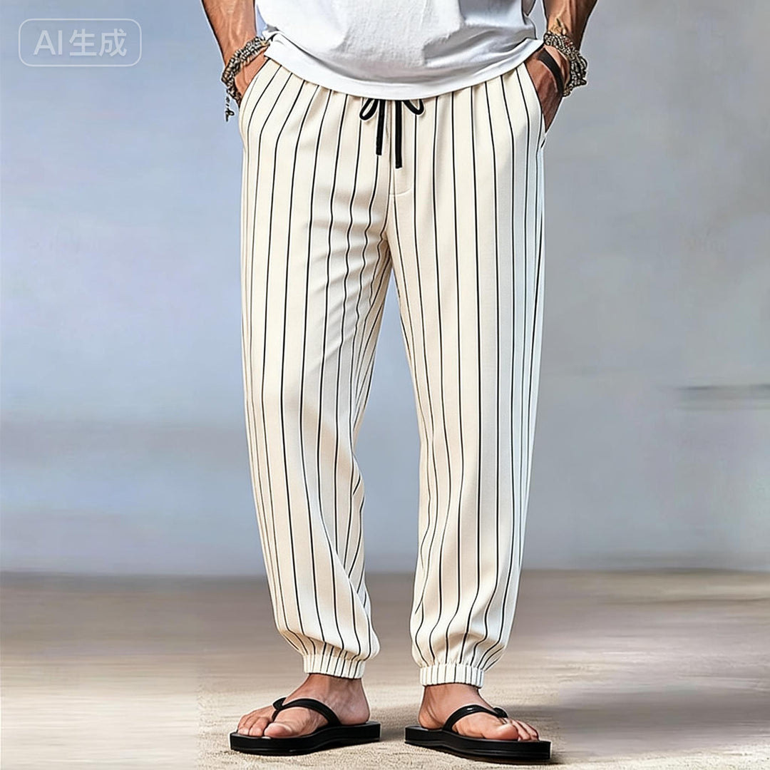 Herren gestreifte Jogger-Chino mit Tunnelzug, Bügelfalte und elastischen Knöchelbündchen Shop Nory
