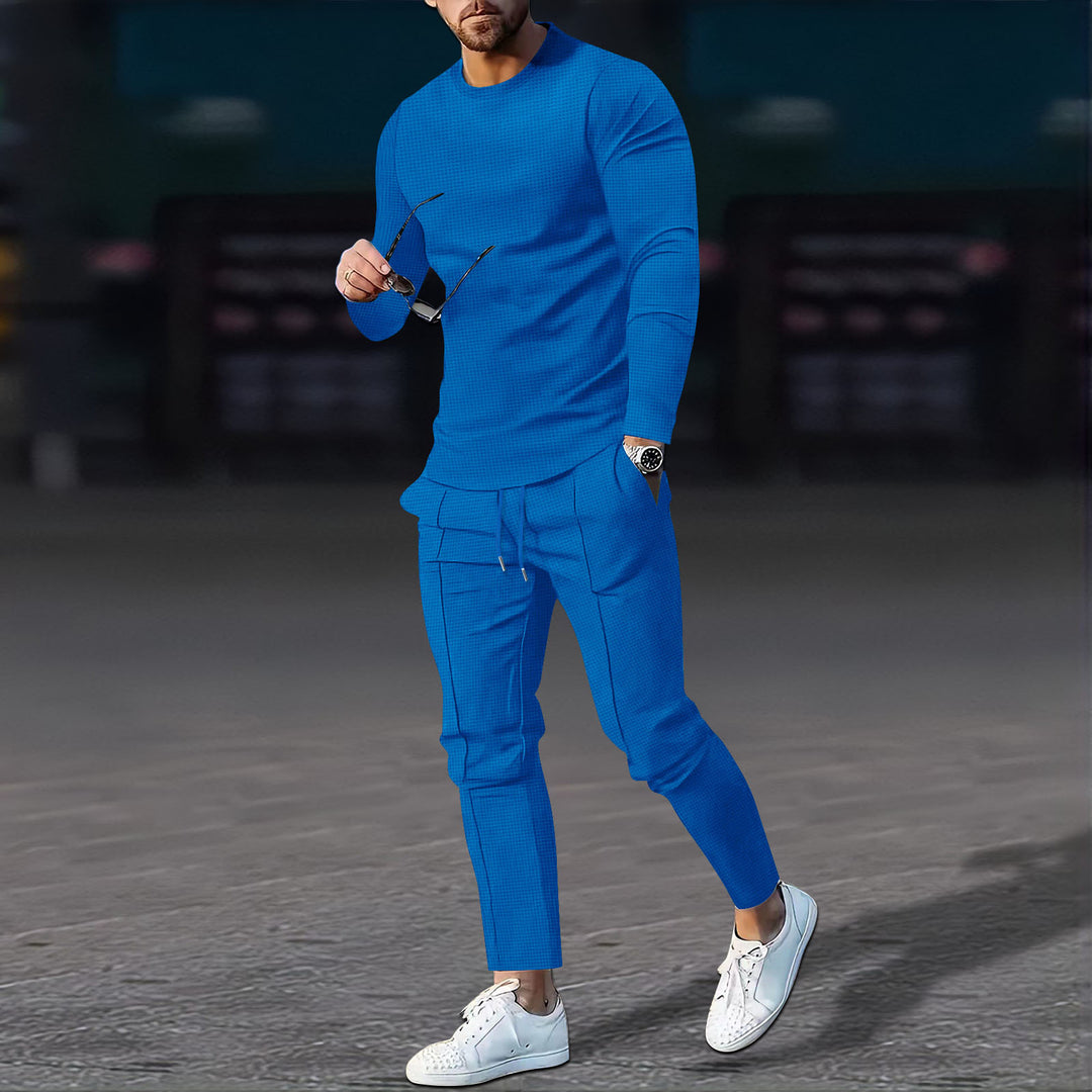 Herren nan modernes Lounge-Set aus feinem Stretchjersey mit Rundhals-Longsleeve und tapered Cargo-Jogger Shop Nory