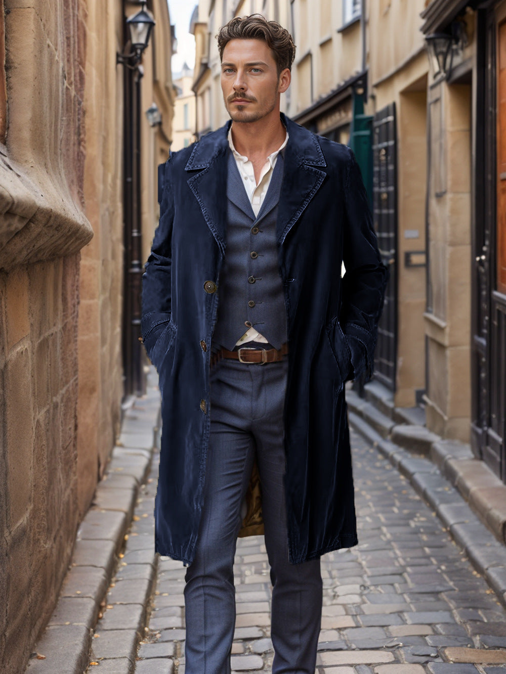 Herren eleganter Trenchcoat aus hochwertigem GewShopnorye mit praktischen Taschen
