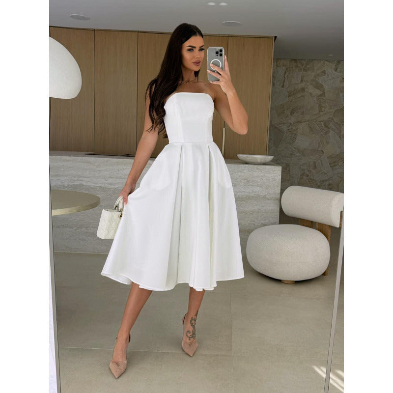 Damen elegantes Cocktailkleid mit trägerlosem Design