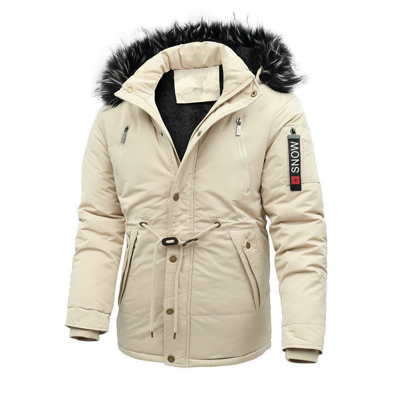 Herren wattierte Parka-Jacke mit Kunstfellkapuze und Taillenzug Shop Nory