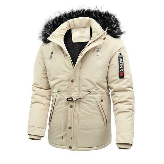 Herren wattierte Parka-Jacke mit Kunstfellkapuze und Taillenzug Shop Nory