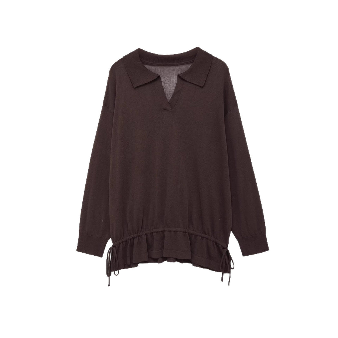 Damen Oversize‑Pullover mit Polokragen, V‑Ausschnitt und Tunnelzugsaum Shop Nory