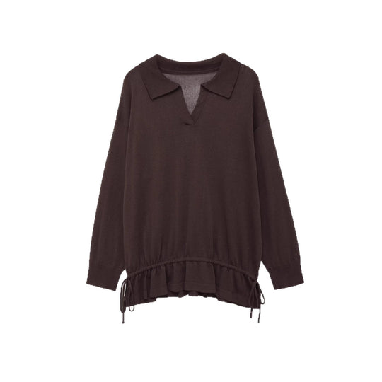 Damen Oversize‑Pullover mit Polokragen, V‑Ausschnitt und Tunnelzugsaum Shop Nory