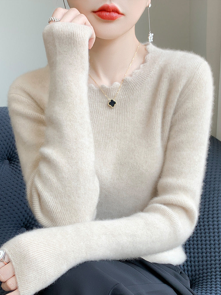 Damen Weicher Feinstrickpullover mit welligem Rundhalsausschnitt und kaschmirähnlicher Oberfläche Shop Nory