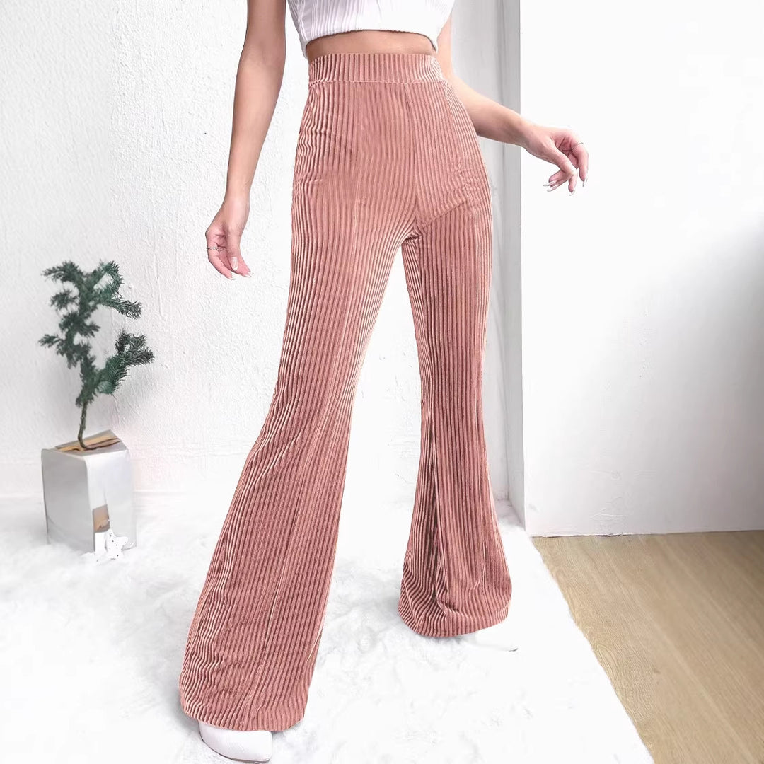 Damen Hochtaillierte gerippte Samt-Hose mit weitem Bein Shop Nory