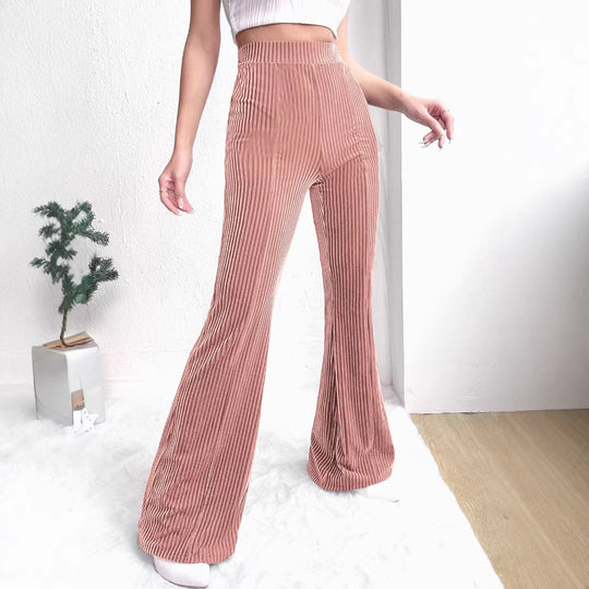 Damen Hochtaillierte gerippte Samt-Hose mit weitem Bein Shop Nory
