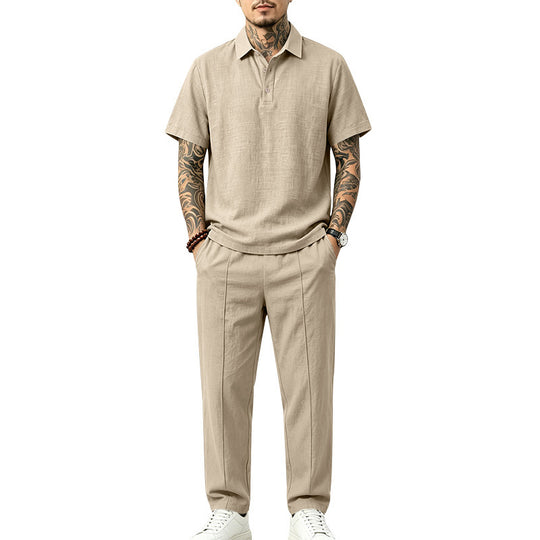Herren Leichtes Leinenoptik-Loungewear-Set mit Polokragen und Bundfalten Shop Nory