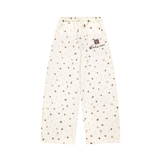 Damen Weite Loungehose im Culotte‑Stil mit elastischem Komfortbund und süßem Bären‑Print Shop Nory