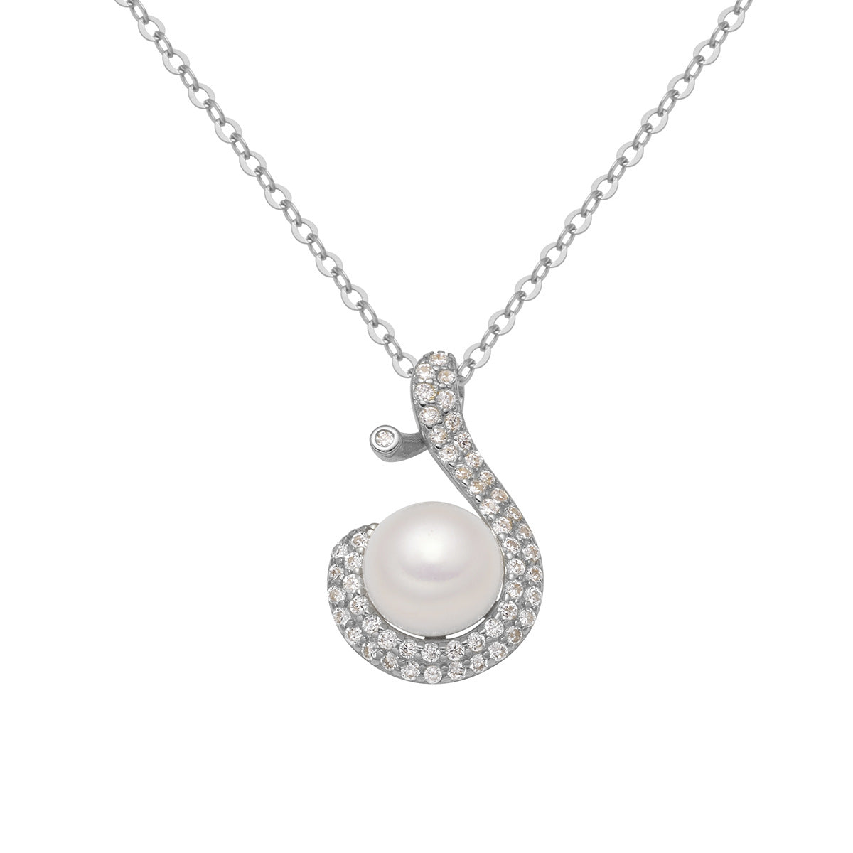 Damen Halskette mit elegantem geschwungenen Anhänger und Perle Shop Nory