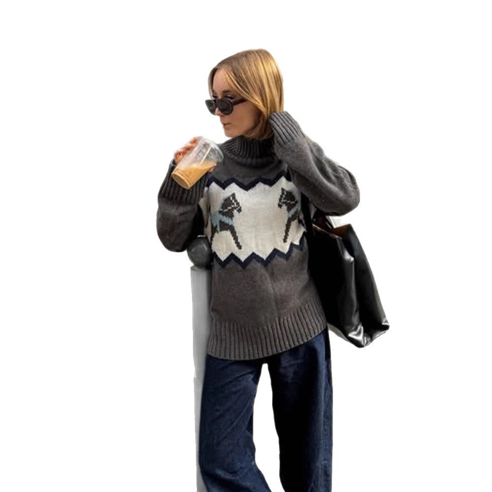 Damen Oversize-Rollkragenpullover mit Norweger-Intarsien und gerippten Bündchen Shop Nory
