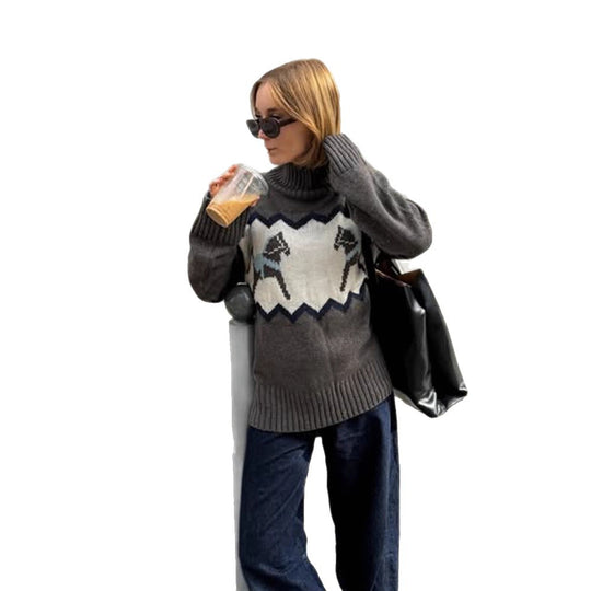 Damen Oversize-Rollkragenpullover mit Norweger-Intarsien und gerippten Bündchen Shop Nory