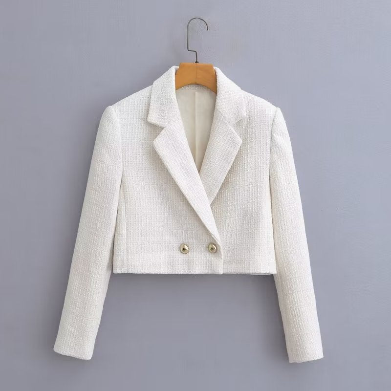 Damen Kurz geschnittener Bouclé-Blazer mit taillierter Silhouette und Doppelknopf Shop Nory