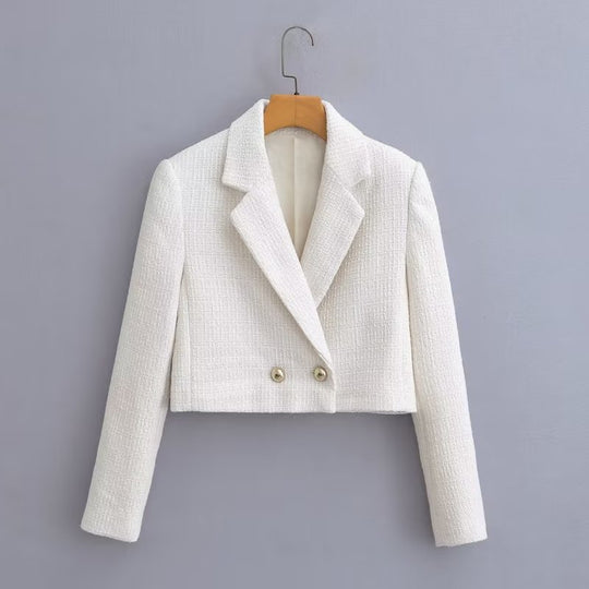 Damen Kurz geschnittener Bouclé-Blazer mit taillierter Silhouette und Doppelknopf Shop Nory