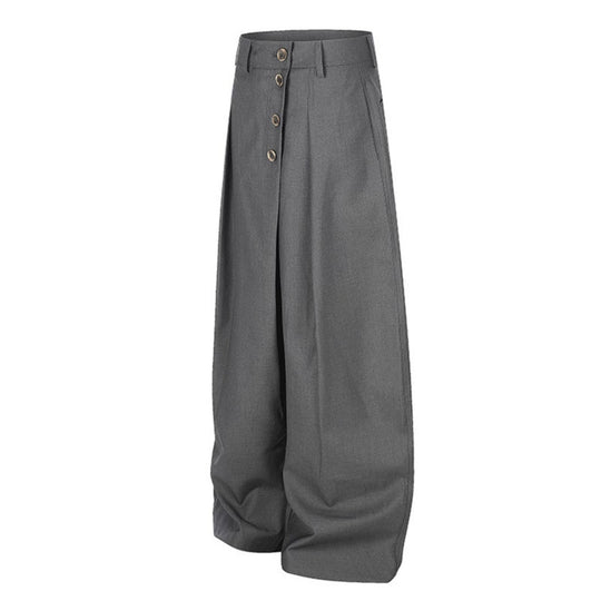 Damen Weite Palazzo-Hose mit hoher Taille, Bundfalten und asymmetrischer Knopfleiste Shop Nory