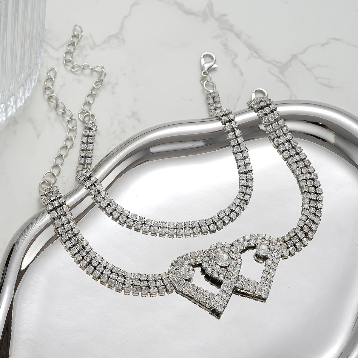 Damen Fußkettchen-Set mit funkelnden Herzen und eleganten Kristallen Shop Nory