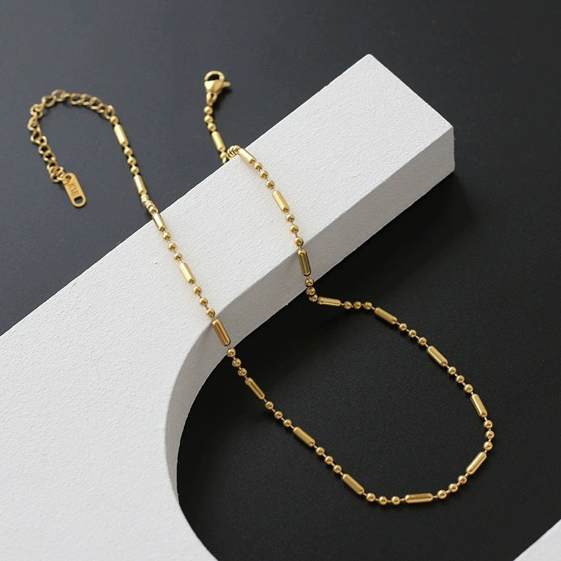 Damen Elegante Goldperlen- und Röhrenketten-Halskette Shop Nory