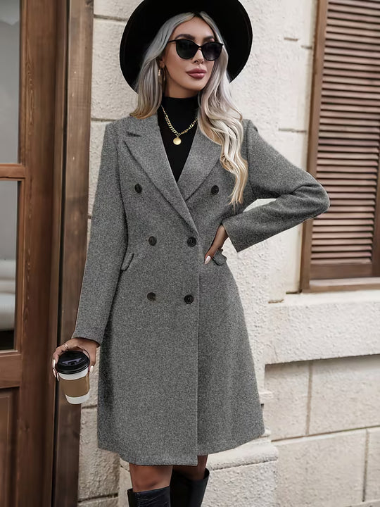 Damen Eleganter doppelt-knöpfiger Wollmantel