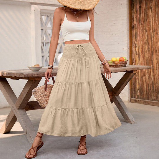 Damen Stufiger Maxi‑Rock mit Smokbund, Tunnelzug und luftiger Leinenoptik Shop Nory