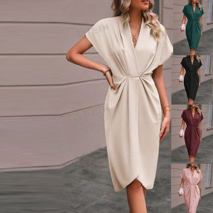Damen Wickelkleid mit elegantem V-Ausschnitt und Drapierung