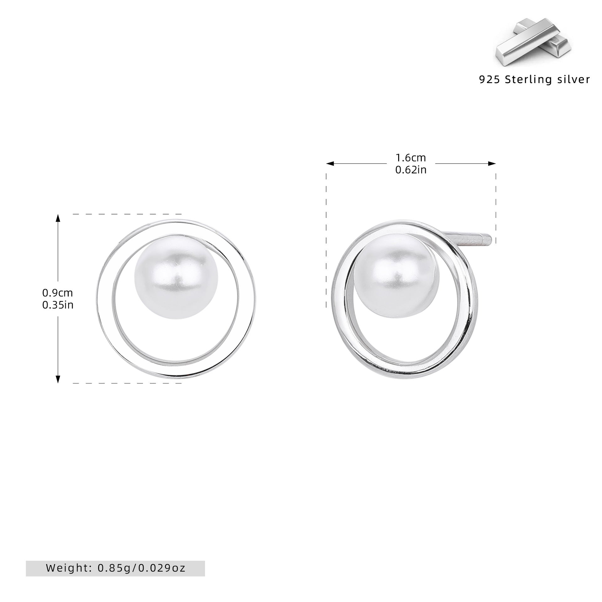 Damen Ohrstecker mit modernem Perlen-Design und hochwertiger 925 Sterling Silber-Fassung Shop Nory