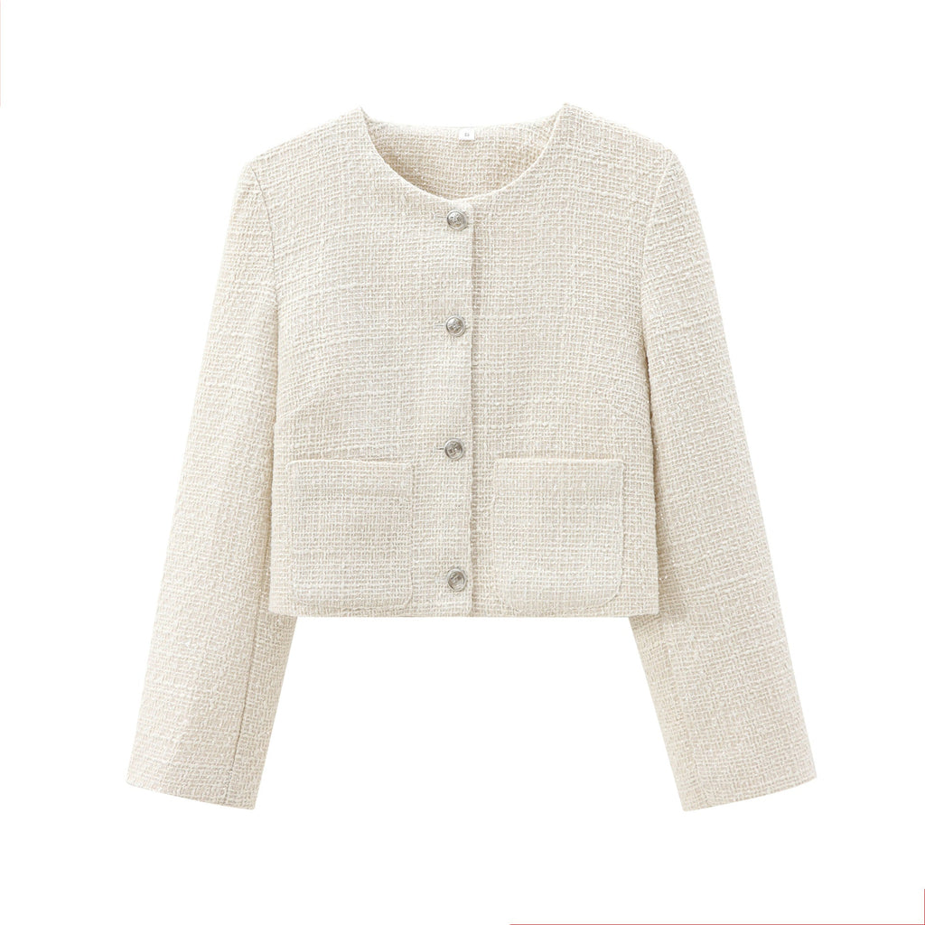 Damen Kurz Geschnittene Designer-Jacke mit Strukturiertem Stoff