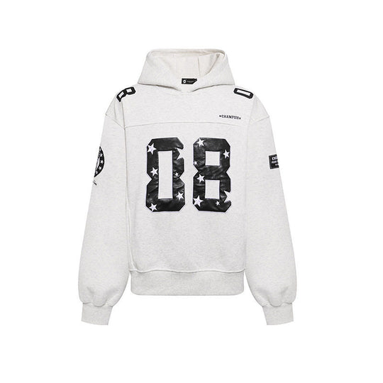 Damen Oversize Kapuzen-Sweatshirt mit großflächigem Zahlendruck und Sternapplikationen Shop Nory