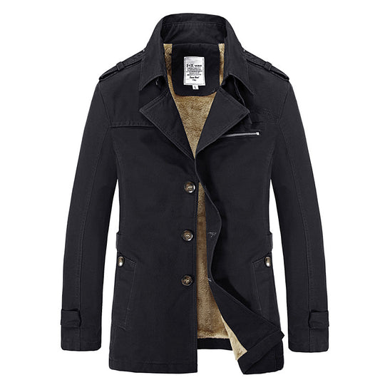 Herren militärisch inspirierter Kurzmantel mit Teddyfleece‑Innenlage und Reißverschluss‑Brusttasche Shop Nory