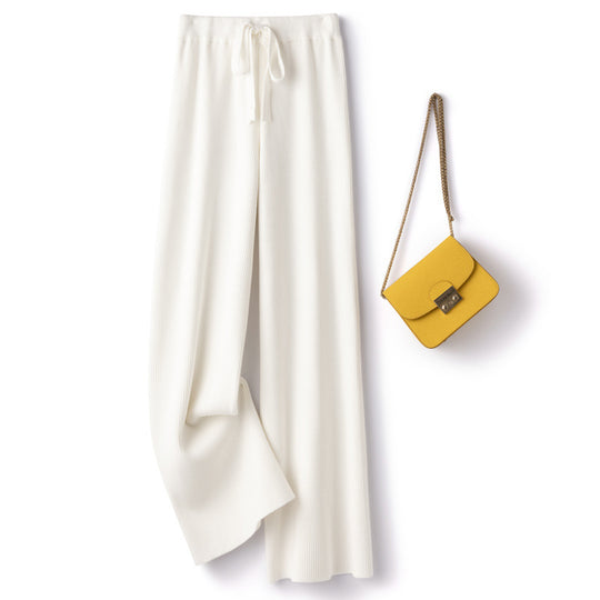 Damen Weite Rippstrick-Hose mit Tunnelzug und fließender Palazzo-Silhouette Shop Nory