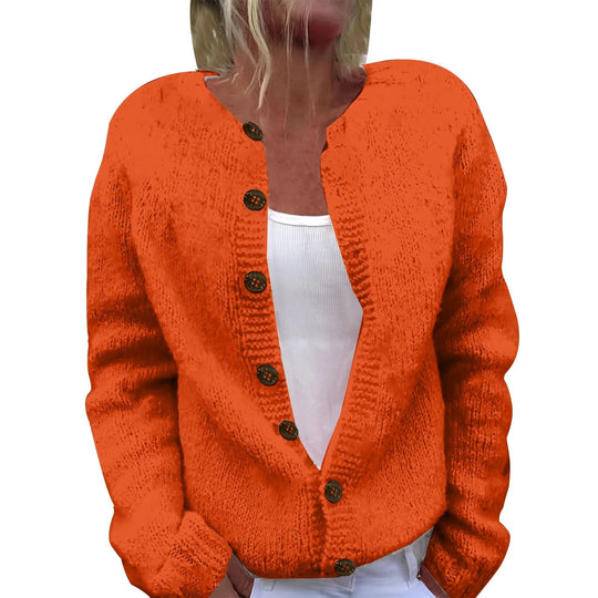 Damen nan kuscheliger Strickcardigan mit Zierholzknöpfen und Rundhalsausschnitt Shop Nory