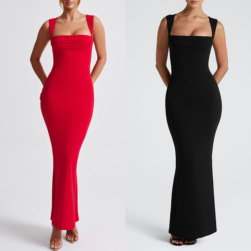 Damen Elegantes Langarm-Bodycon-Kleid mit quadratischem Ausschnitt und figurbetontem Schnitt