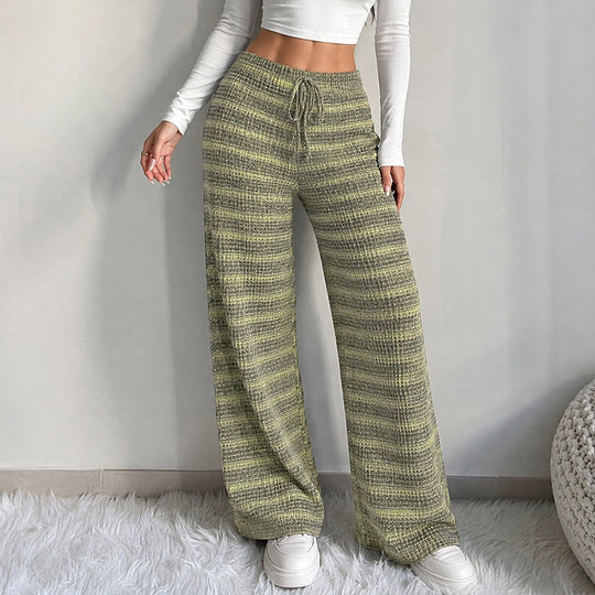 Damen Weiche Gestreifte Strick-Loungehose mit weitem Bein und Tunnelzug Shop Nory