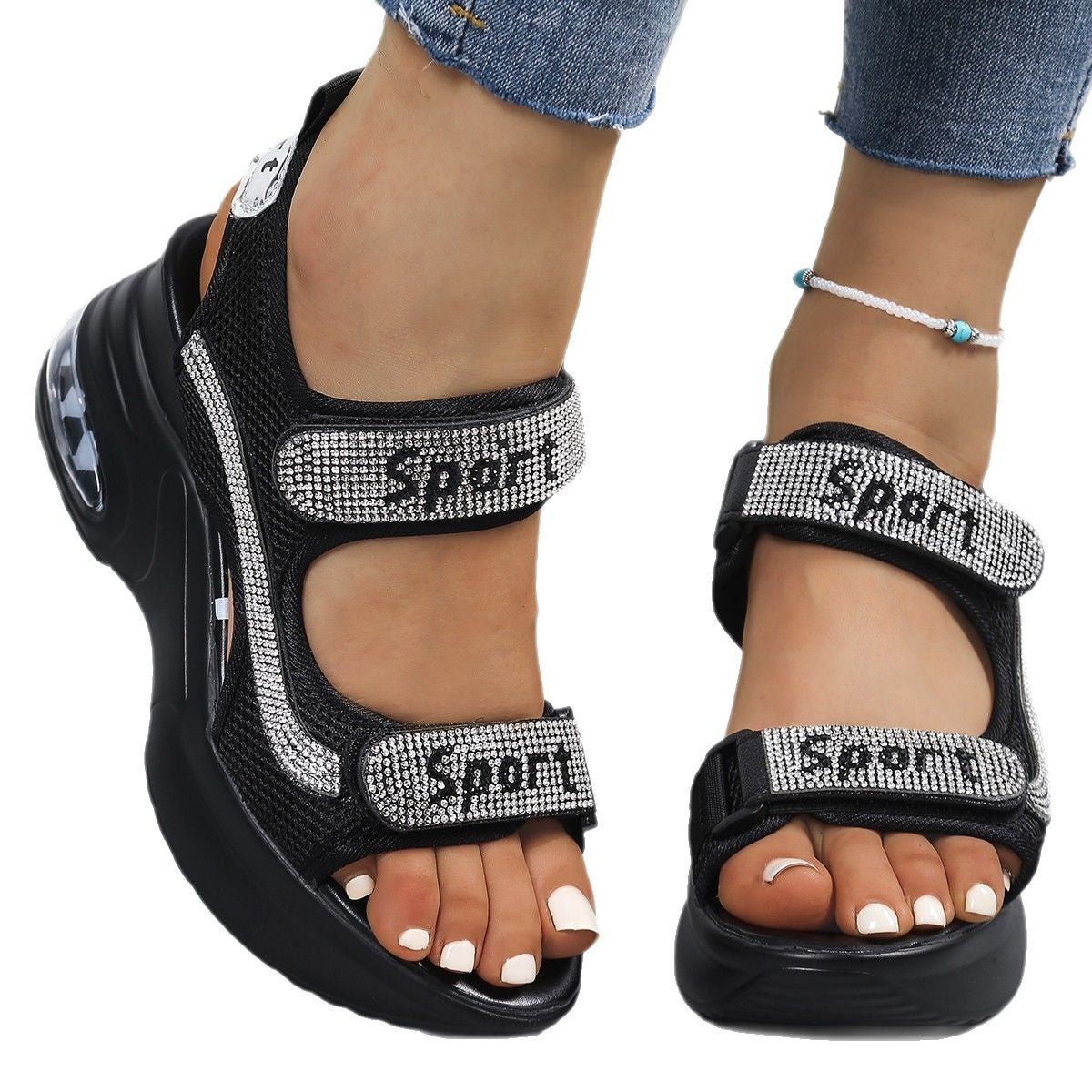 Damen Sportliche Sandalen mit funkelnden Applikationen und atmungsaktivem Obermaterial