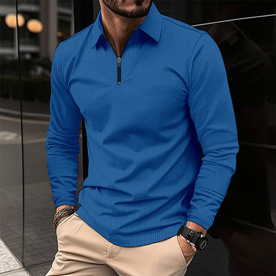 Herren Langarmshirt mit modernem Reißverschluss und strukturiertem Design
