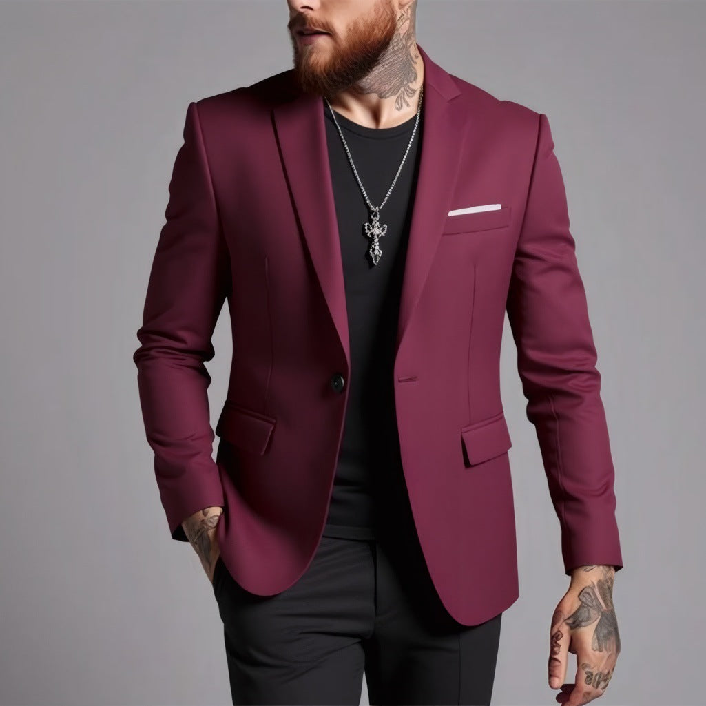 Herren Tailliertes Ein-Knopf-Sakko aus Stretchgewebe mit schmalem Revers und Pattentaschen Shop Nory