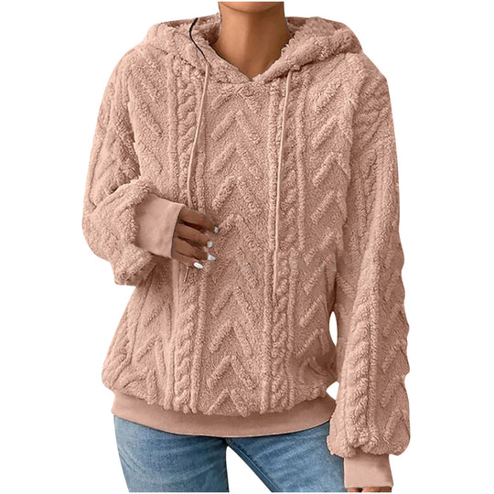Damen nan kuscheliger Kapuzenpullover mit Zopfmuster Eingrifftaschen und Rippbündchen Shop Nory