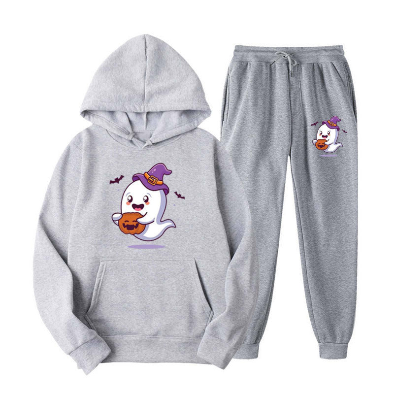 Unisex kuscheliger Kapuzenpullover und Jogginghose Set mit Halloween-Geistprint Shop Nory