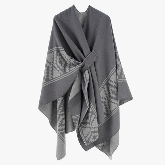 Damen Jacquard‑Ruana mit Bindegürtel und geometrischem Muster Shop Nory