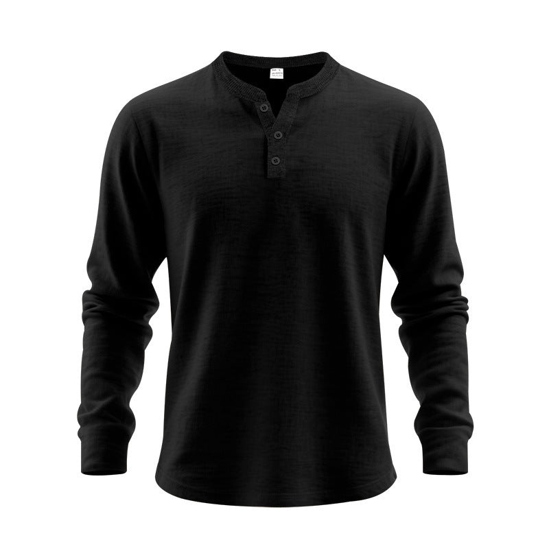 Herren nan langärmeliges Henleyshirt aus Thermo-Baumwollmix mit kurzer Knopfleiste und geripptem Kragen Shop Nory