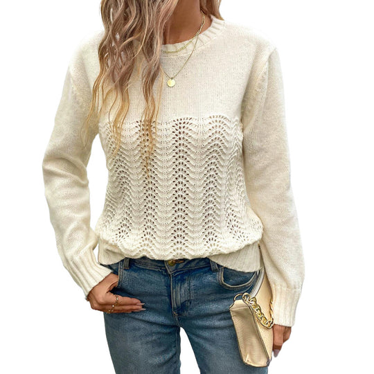 Damen Feinstrick-Pullover mit Wellen-Ajourmuster, Rundhals & legerer Passform Shop Nory