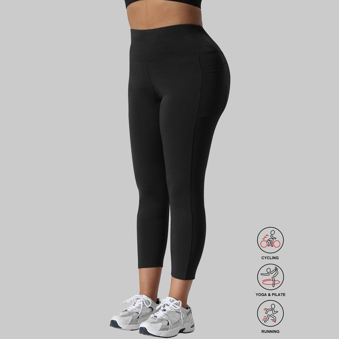 Damen Capri-Trainingstights mit hohem Bund, Slim-Fit und seitlichen Taschen Shopy Nory