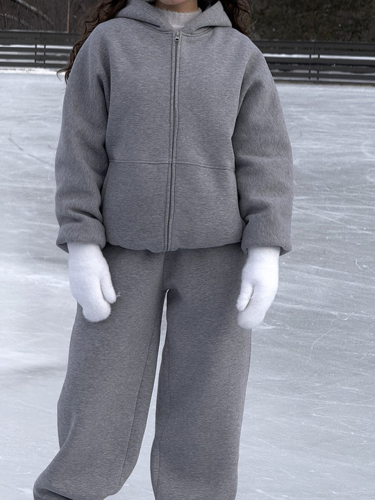 Damen Komfort-Kapuzen-Zipjacke mit verdecktem Reißverschluss, Kängurutasche und gerader Sweat-Hose Shop Nory