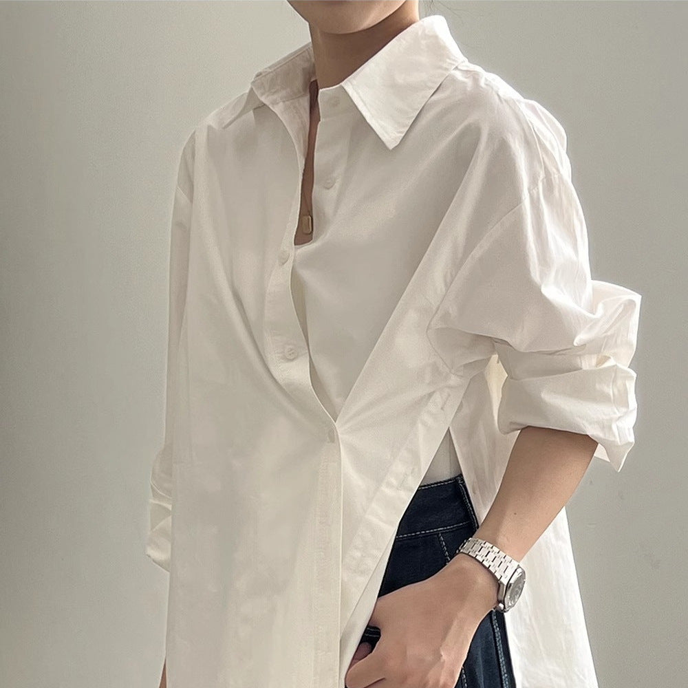 Damen Oversize-Hemdbluse mit asymmetrischem Saum und überschnittener Schulter Shop Nory