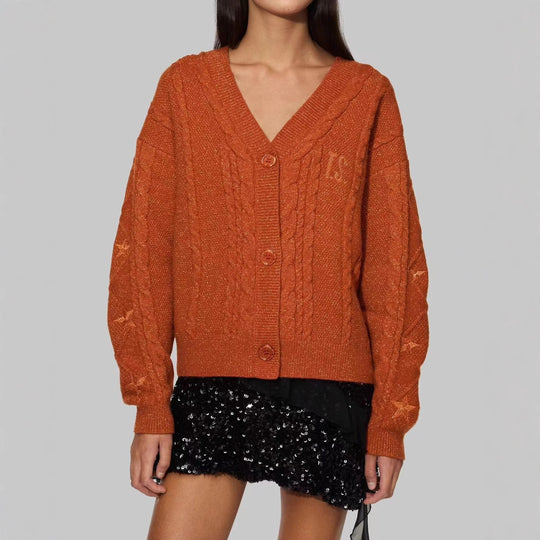 Damen Strickcardigan mit Zopfstrick, Stern‑Stickerei und Glanzfäden Shop Nory