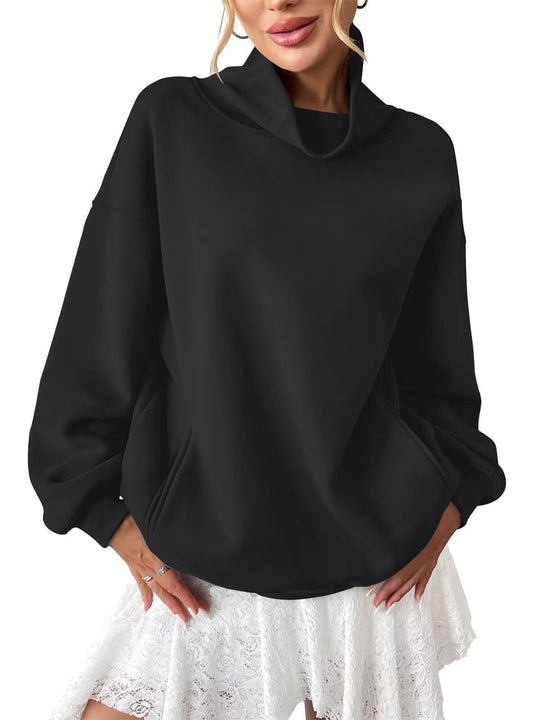 Damen Lässiges Oversize-Sweatshirt mit Schlauchkragen und Kängurutasche Shop Nory