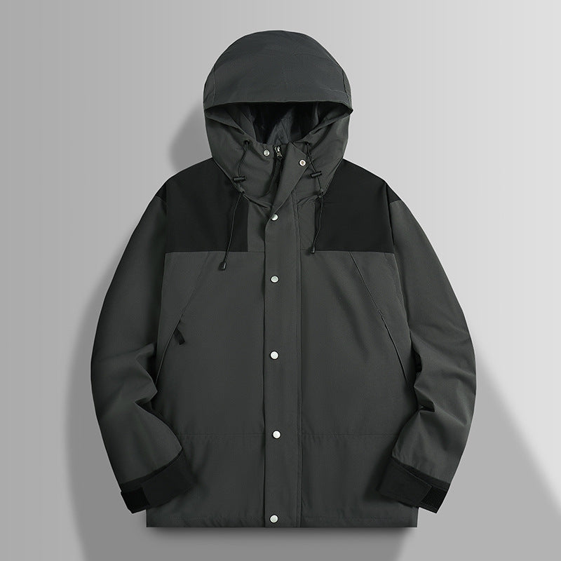 Herren zweifarbiger wind- und wasserdichter Kapuzenparka mit verstellbaren Bündchen Shop Nory